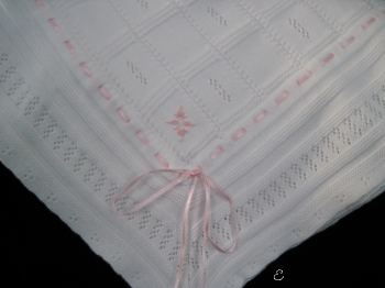 Pink & White Embroidered Baptism Blanket